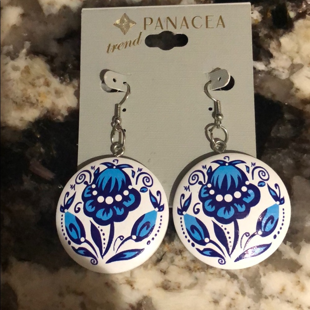 New women’s blue and white wooden earrings